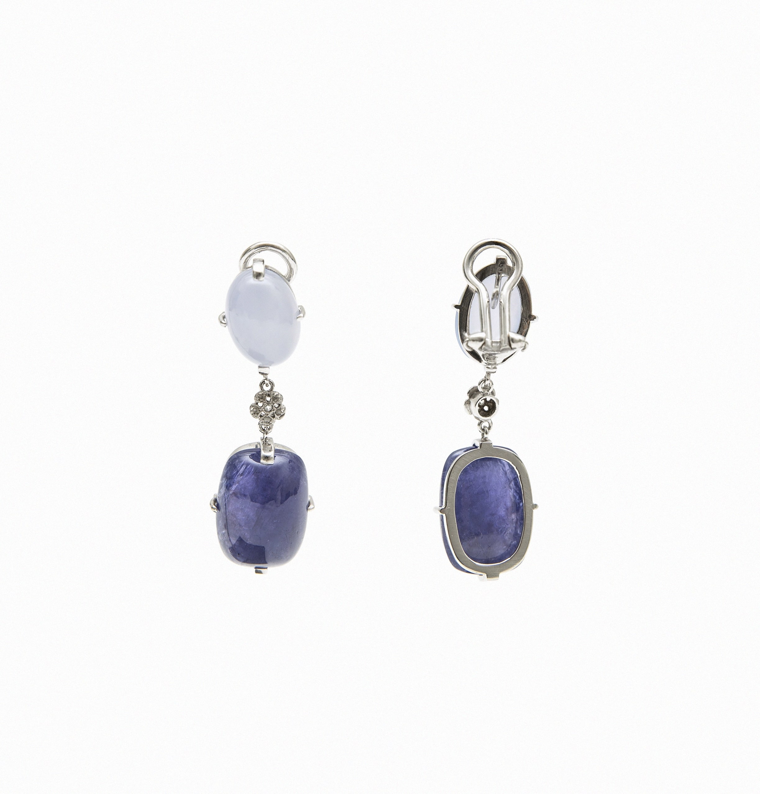 Drop earrings with faceted sapphires and smoky quartz