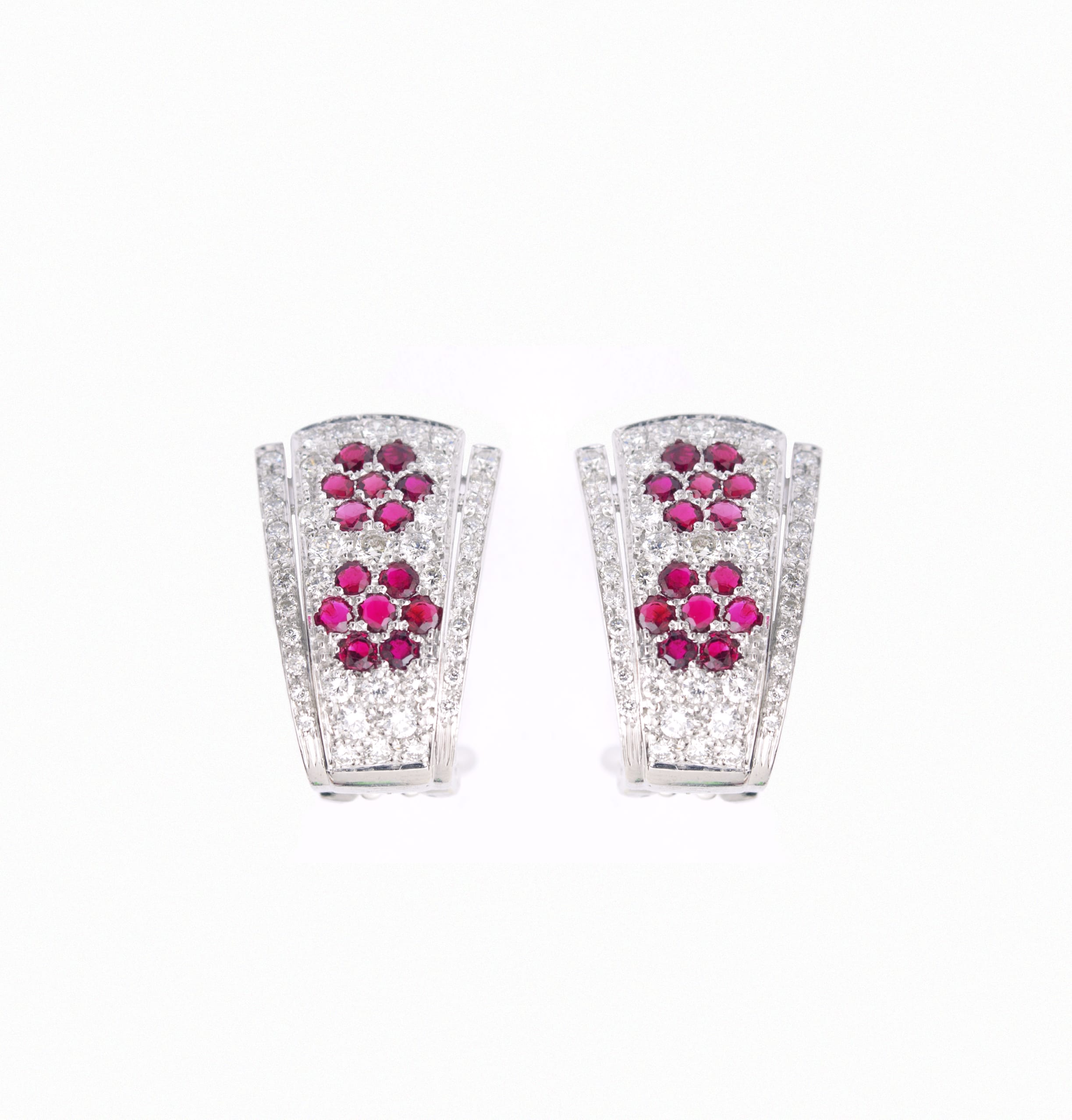 White gold earrings with rubies and diamonds